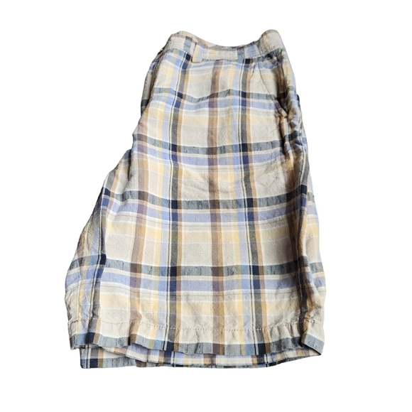 Tommy Bahama men's yellow blue black plaid linen silk blend shorts - Picture 9 of 9